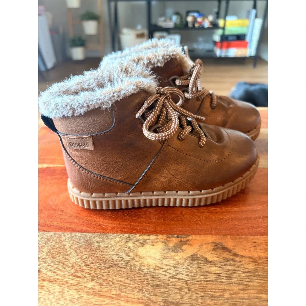 OshKosh Bgosh Haskell B-01 Kids Brown Faux Leather Fur Trim Lace Up Boots 10
